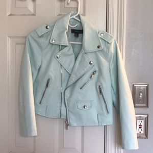 minty blue pastel faux leather jacket